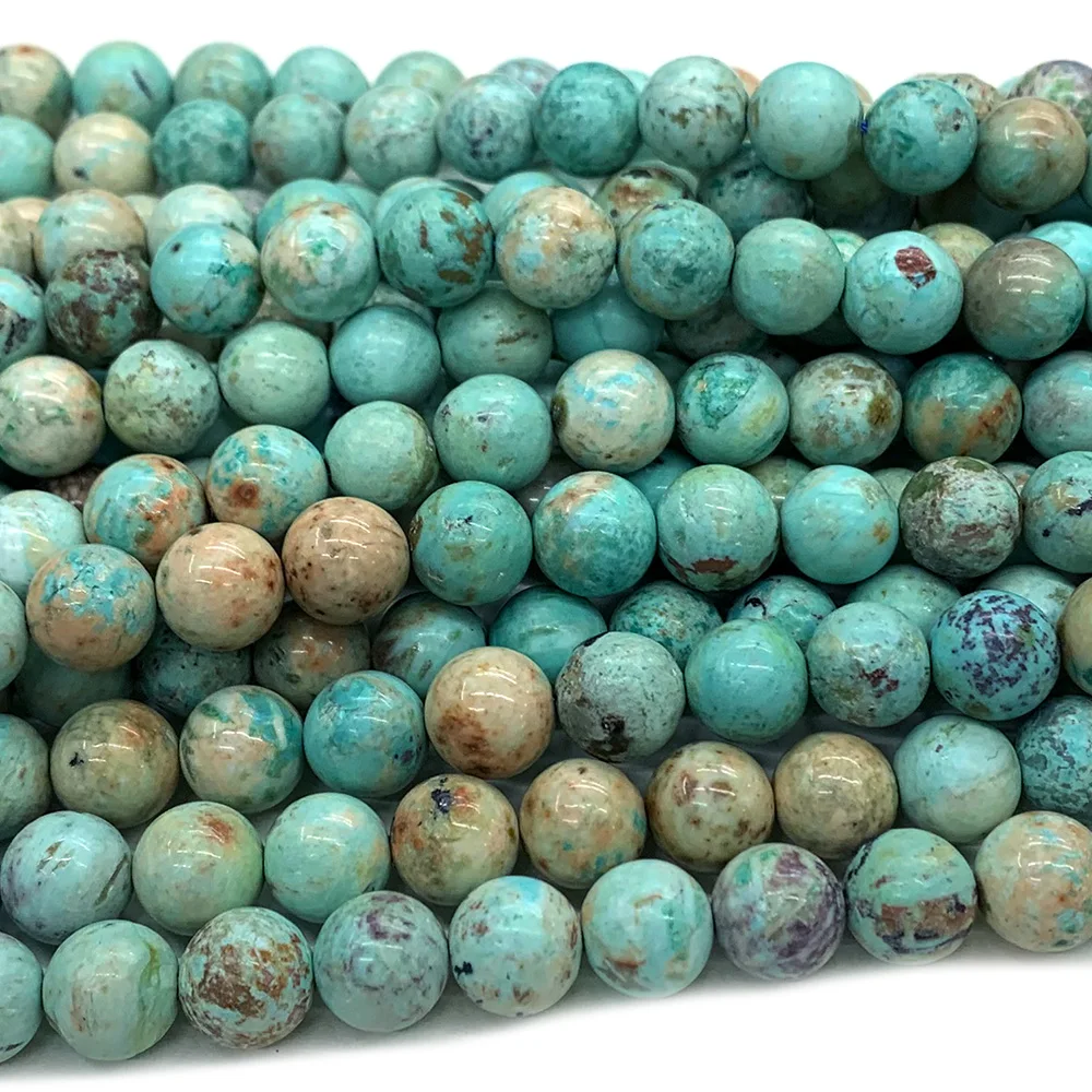 Veemake Natural Genuine Peru Blue Turquoise Gemstone DIY Necklaces Bracelets Round Loose Beads For Jewelry Making Design