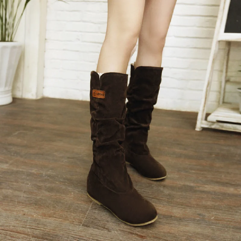 Зимние женские ботинки длинные мотоциклетные для верховой езды с круглым носком