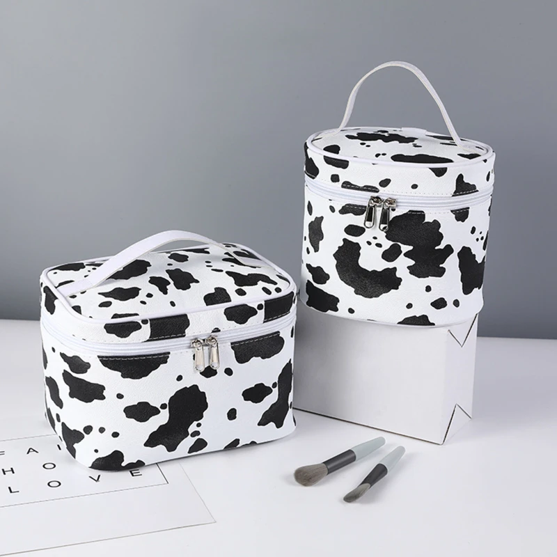 

PU Cow Women Portable Cosmetic Bag Multifunction Waterproof Toiletries Organize Storage Handbag Female Travel Makeup Bags