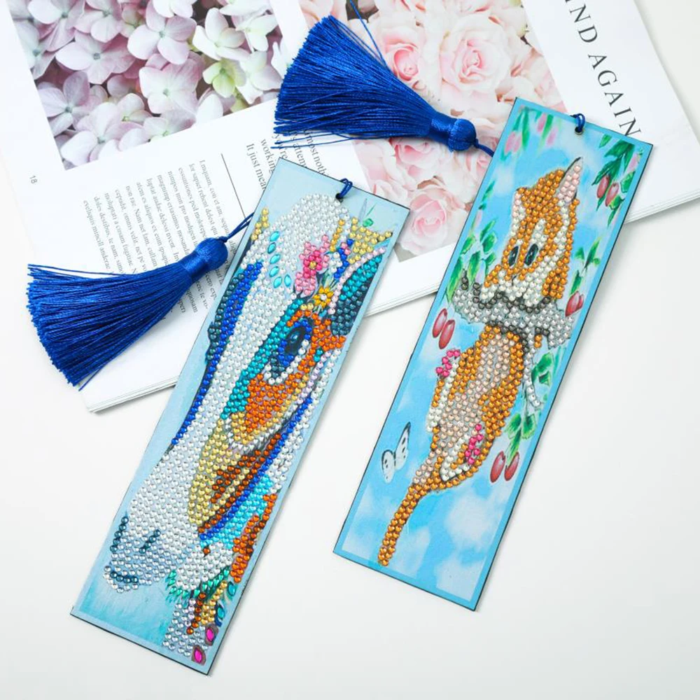 

DIY Diamond Painting Bookmark Diamond Mosaic Special Shape Drill Blue Tassel Bookmark Cross Stitch Notebook Bookmark Girl Gift