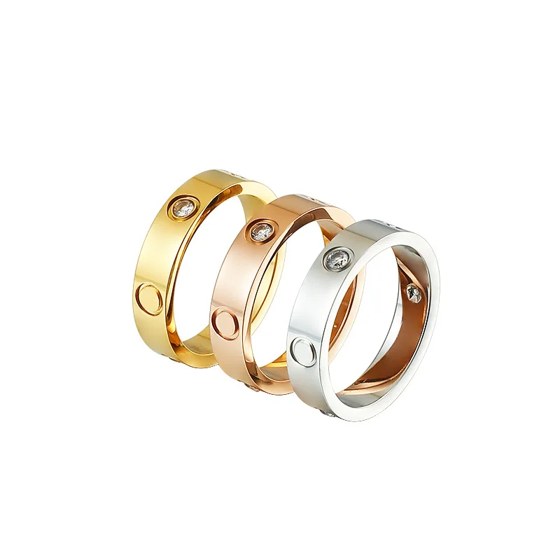 

Shiny 4Mm Six Diamonds Ring Trendy Stainless Steel Rose Gold Love Ring for Women Men Couple Cz Crystal Rings Jewelry Wedding