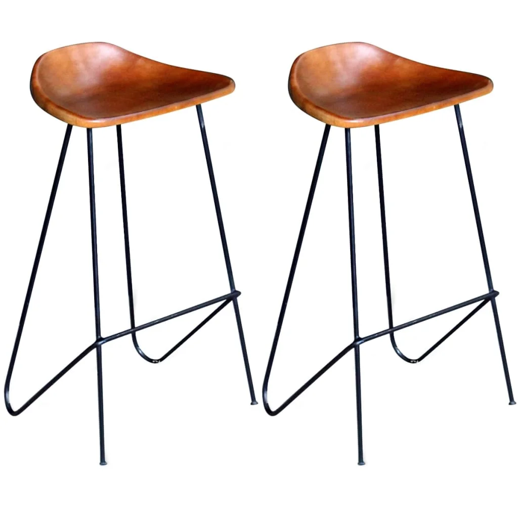 

Bar Stool Chair Counter Stools Set of 2 Kitchen Decor for Counter Black and Brown Real Genuine Leather