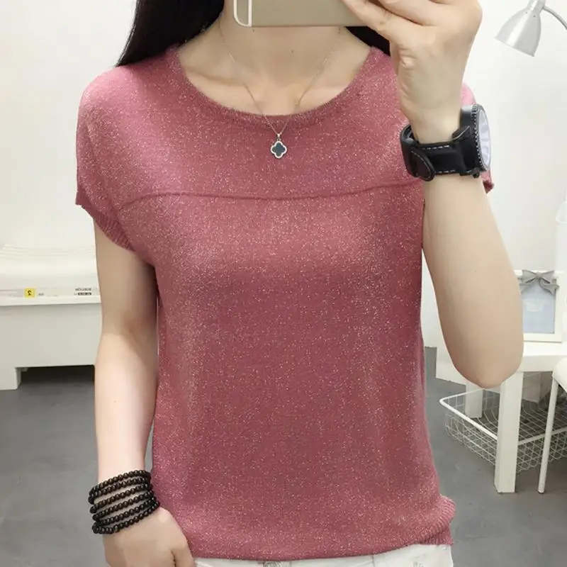 

Blusas Mujer De Moda Verano Short Sleeve Knitted Tops Sweater Women Pullovers