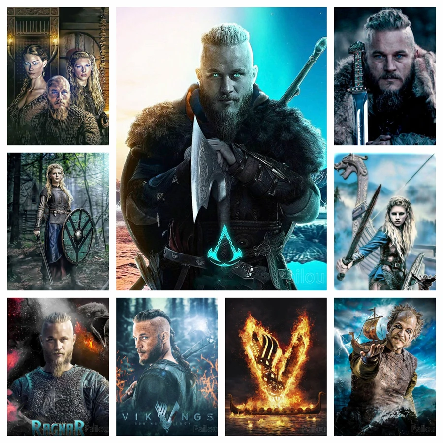 Скандинавское ТВ-шоу Викингов Полная Круглая Алмазная Живопись 5D DIY Набор Для