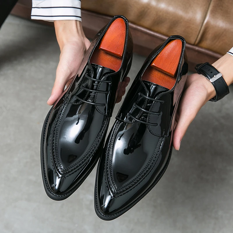

2023 New Men's Dress Leather Shoes High Classic Comfortable Pointed Toe Lace-up Business Shoes Fashion Casual Wedding Party