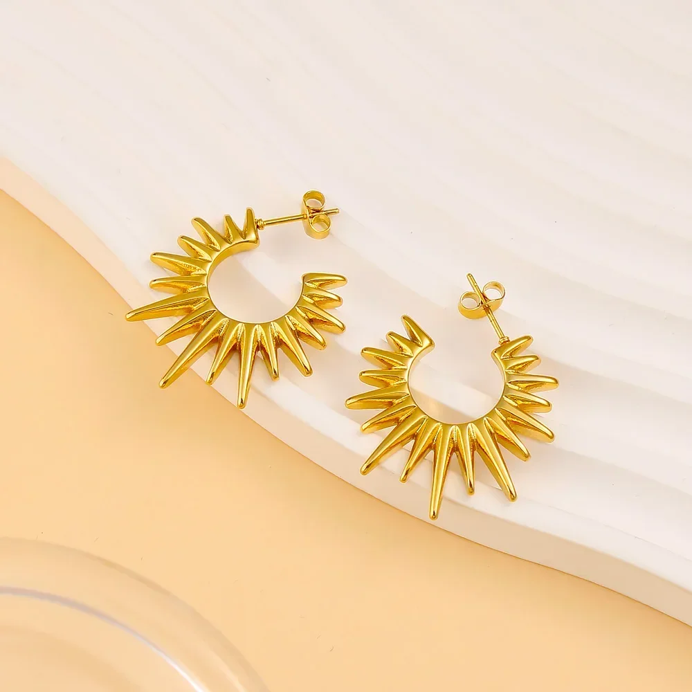 Винтажные Ювелирные изделия Sun Sunburst 304L серьги-кольца из нержавеющей стали PVD