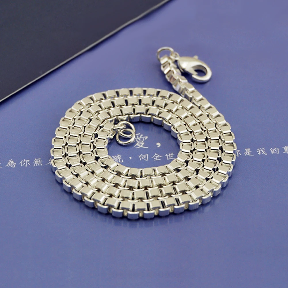 

Hot 925 Stamped Silver Classic 4MM box chain Necklaces for woman men's Charms Fashion Party wedding Jewelry Christmas Gifts