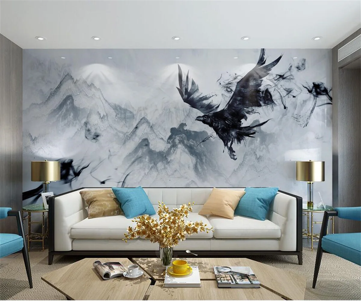 Custom Wall Mural Wall Painting abstract art smoke landscape eagle marble 3D Living Room TV Background Wall Cloth wallpaper