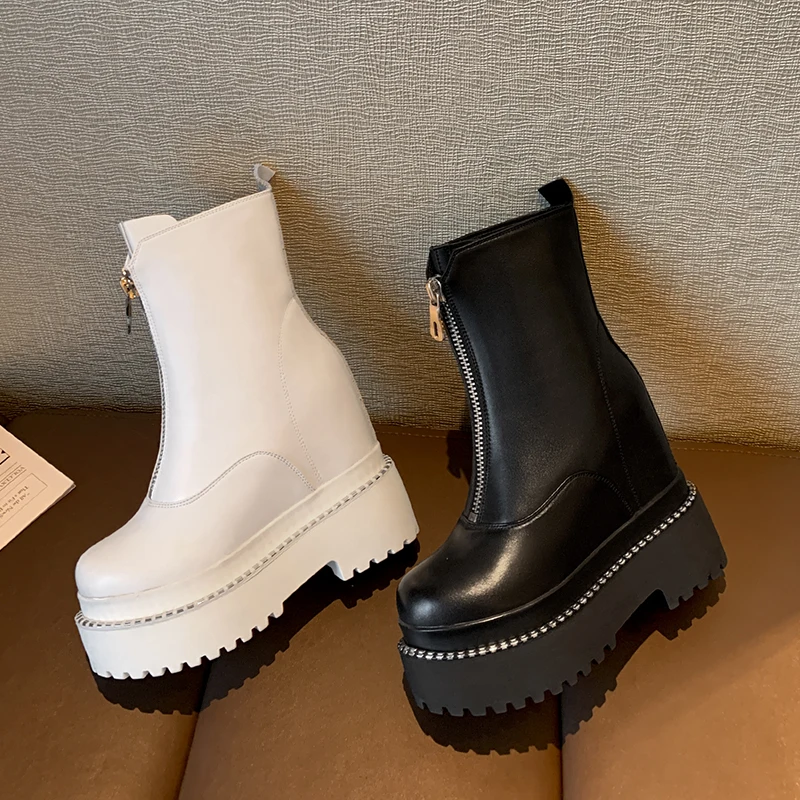

Genuine Leather Mid Calf Platfrom Boots Female Zipper Designer Luxury Shoes for Women High Heel Chunky Boots Ladies 2023 Elegant