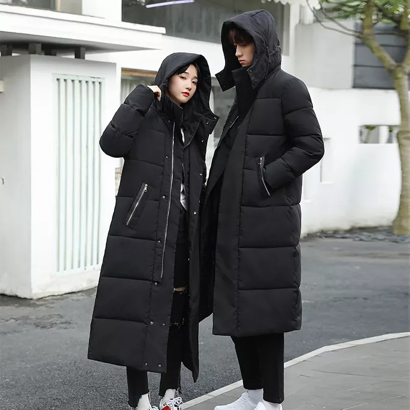X-Long Parkas Hooded Thicken Cotton Padded Women Winter Jackets Pockets Zipper Warm Coats Casual Overcoat for Female