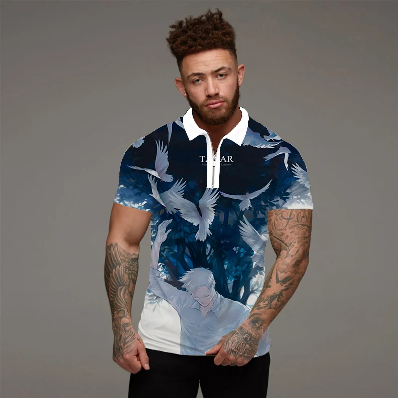 

Мужская летняя рубашка-поло, футболка с коротким рукавом и воротником на молнии, новый 3D Гавайский ботанический принт, Детский комплект для ...