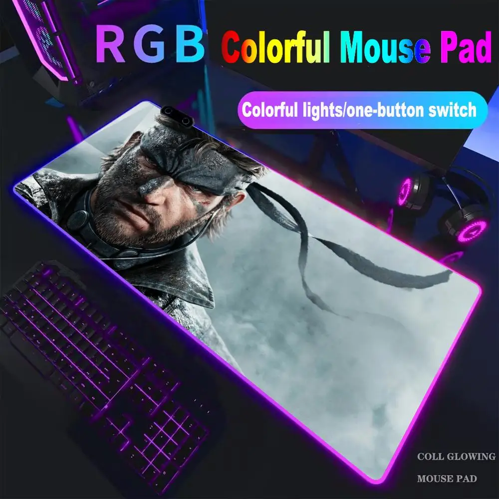 Фото Коврик для мыши M-Metal Gear Solid, высококачественный, для киберспорта, с RGB LED подсветкой, большой, для ПК, для студентов, светящийся, для геймеров, настольный коврик HYBXXC №2