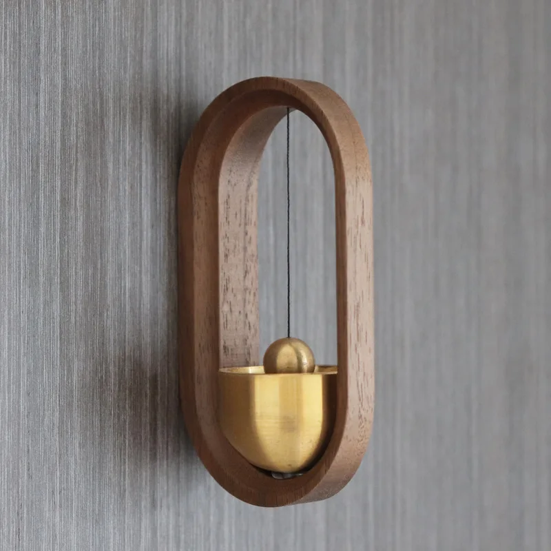 

Wooden Door Ling Home Decoration Japanese Simple Brass Material Solid Wood Suction Door Wind Chime Wall Pendant For Gift