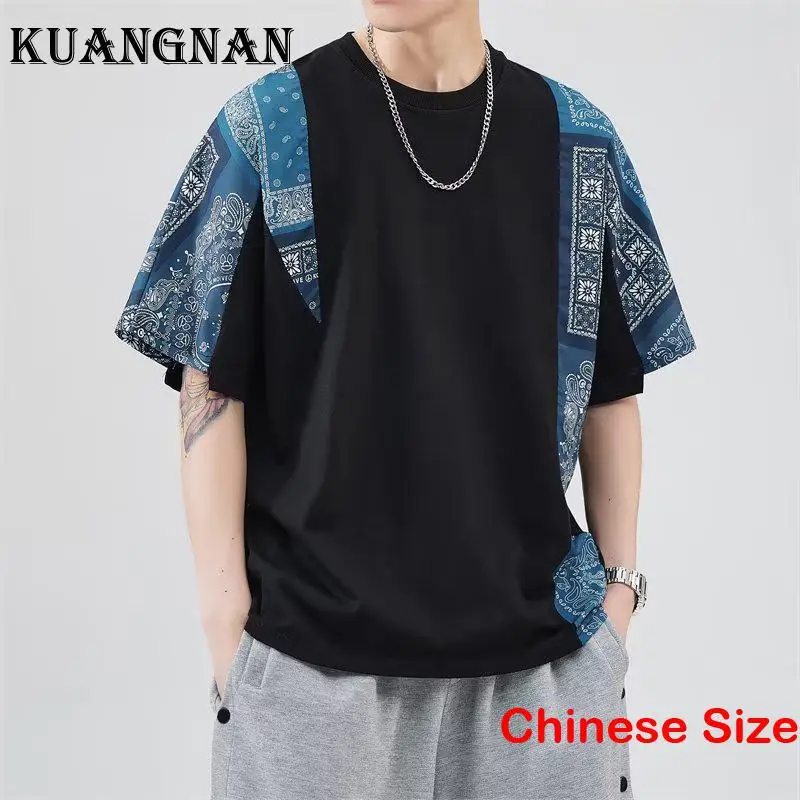 

KUANGNAN Patchwork T-shirt Summer Tops Luxury Goods Streetwear Hip Hop Kawaii Clothes Shirts and Blouses Mens Clothing 3XL 2023