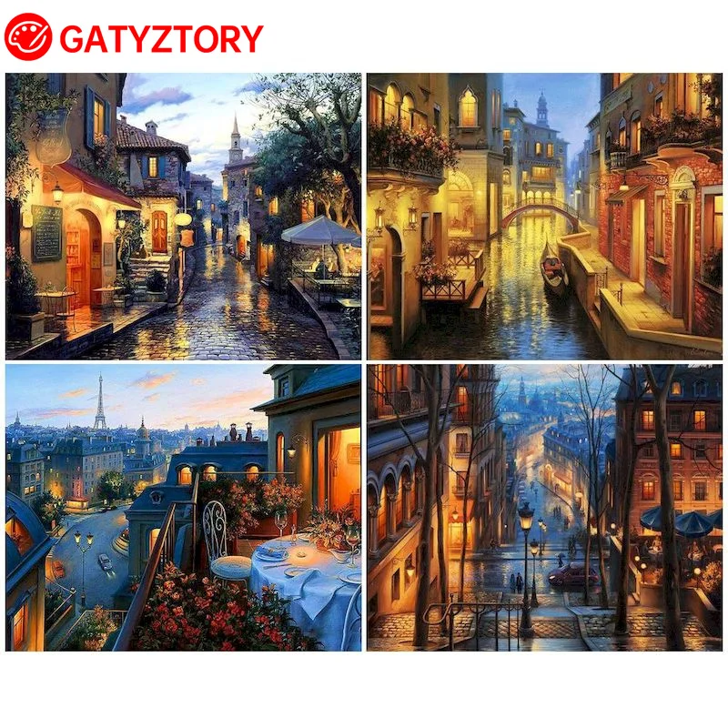 

Oil Painting By Number City Night Street Landscape Canvas Kits Acrylic House Picture Drawing On Canvas Artwork Home Decor
