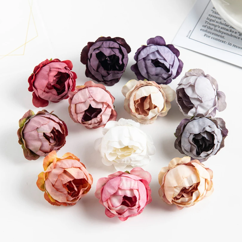 

10Pcs Artificial Flowers Wedding Arrangement Christmas Decor for Home Scrapbook Wreath Accessories Diy Candy Box Silk Peony Head
