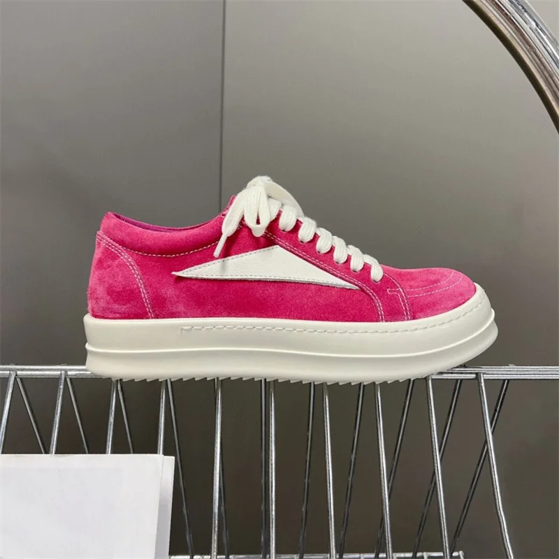 Low-top skateboard shoes calfskin men's shoes 2023 new flat canvas shoes stitching lace-up leather casual shoes women flats