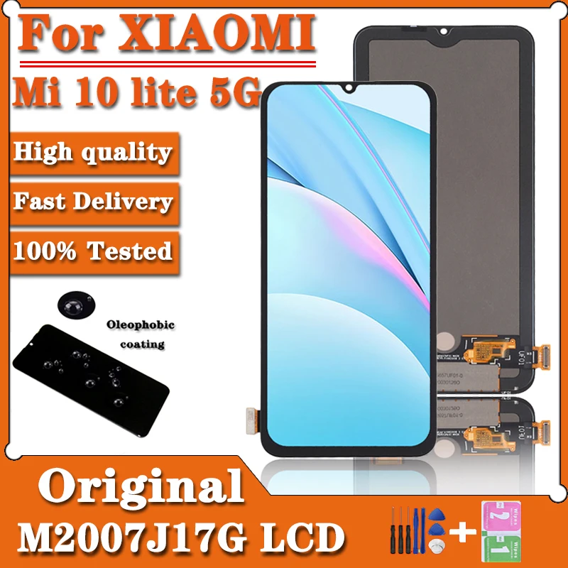 100% Original Dsiplay For Xiaomi Mi10 Lite Lcd Display Touch Screen Digitizer Assembly For Mi 10Lite Lcd M2002J9G 5G