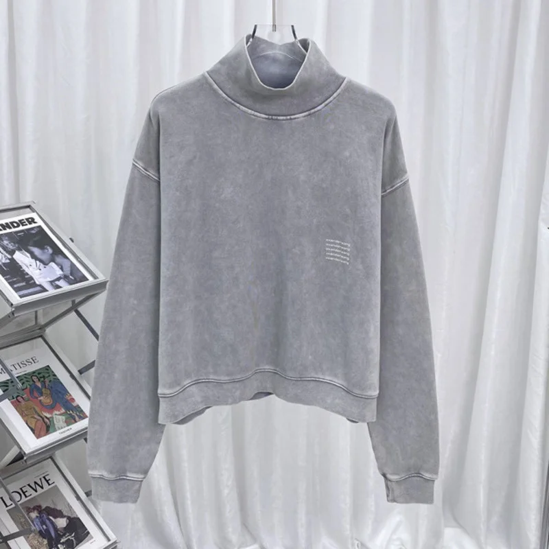 

Winter AW Wash GIGYW Old High Collar Pullover Plush Loose Sweater Men Autumn Women 2023 New Kadın Sweatshirt Womens Hoodies