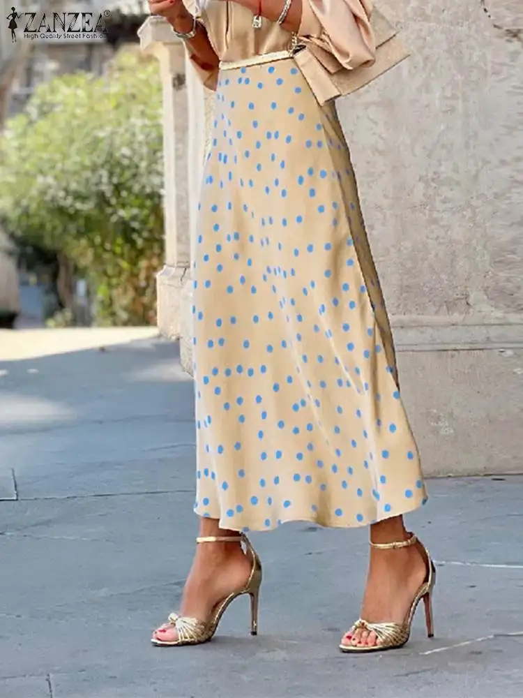 

Элегантная длинная повседневная юбка-трапеция ZANZEA для отпуска с высокой талией, женские юбки макси с модным принтом и боковой молнией, 2023