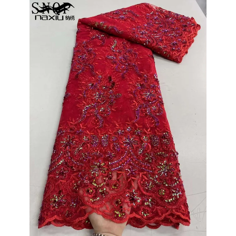 

Latest African Sequins Lace Fabric 2023 High Quality Lace Embroidery Nigerian Lace Fabric For Wedding Dress Women