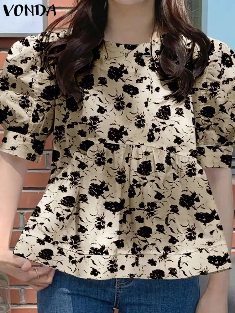 

VONDA Women Summer Blouses Bohemian Floral Printed Tunic Tops 2023 Fashion Casual Loose Shirts Vintage Half Sleeve Blusas Femme
