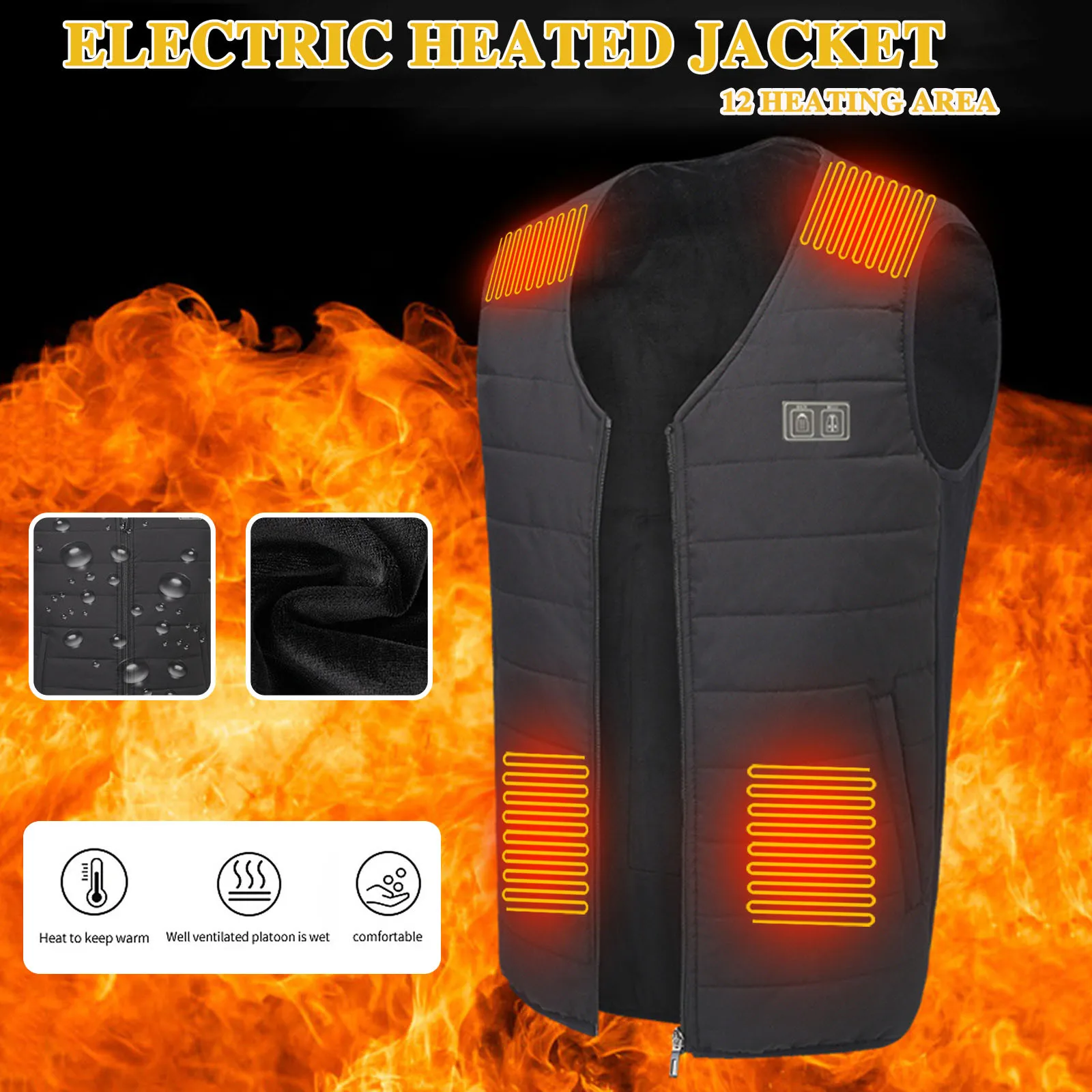 

Winter Intelligent Two Control 12 Arear Heating Vest Outdoor Warm Couple Electric Heating Vest Mid Long Coat Women