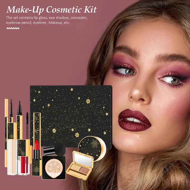 

10 шт. набор для макияжа, портативный полноразмерный макияж для начинающих тени, блеск для губ, помада, все-инон, косметика, подарок для девочек