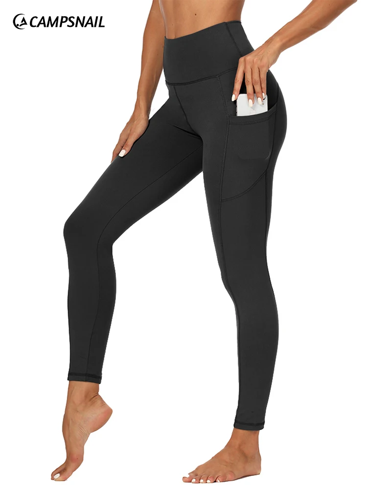 CAMPSNAIL High Waist Legging Pockets Fitness Bottoms Running Sweatpants for Women Quick-Dry Sport Trousers Workout Yoga Pants