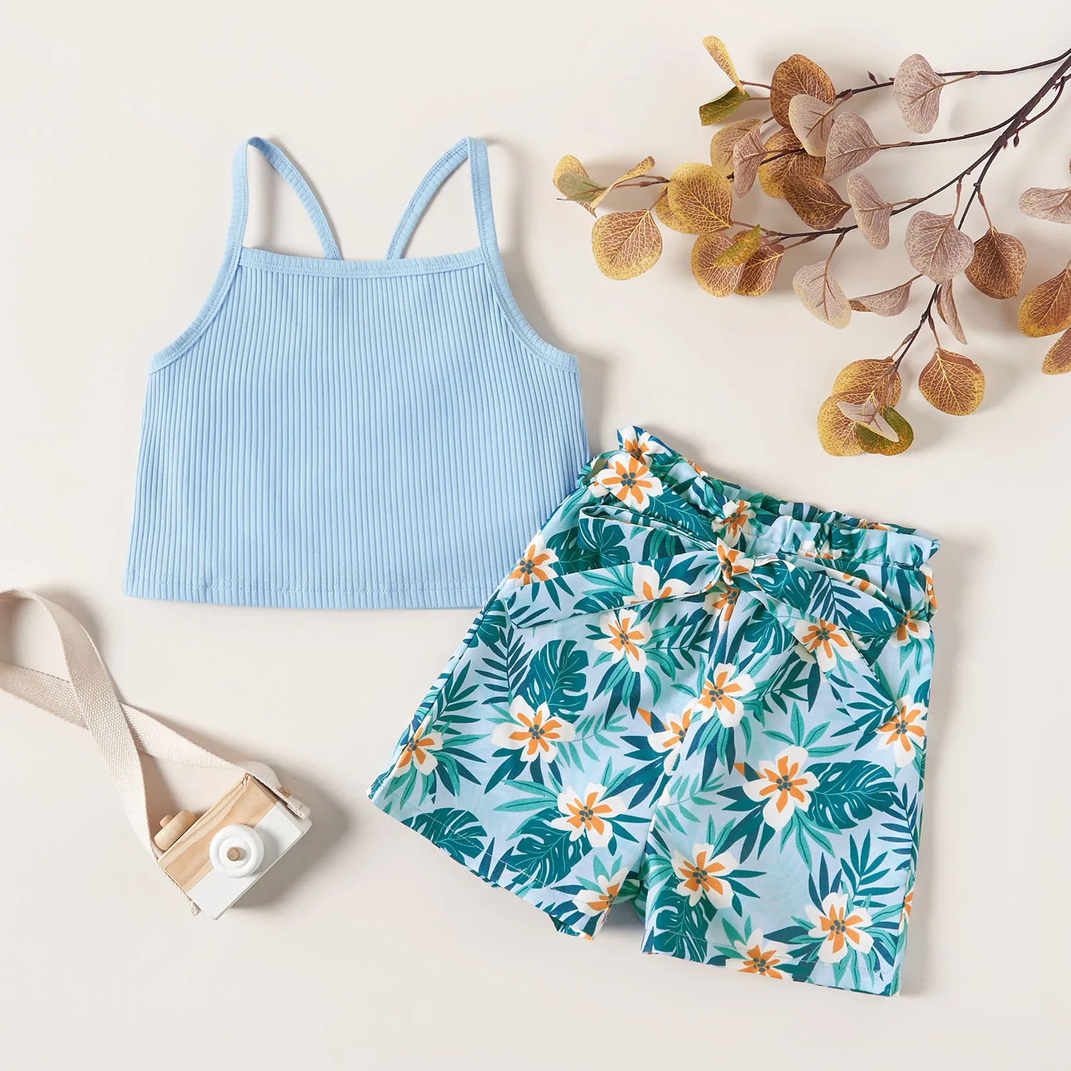 

LAPA Baby Girls Blue Sleeveless Floral Outfits Kids Princess Cute Shorts Set Casual Clothes