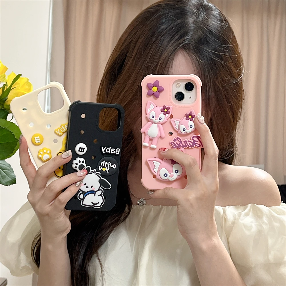 

Sanrio Pachacco Disney Winnie the Pooh cute pink can be disassembled DIY Phone Cases For iPhone 14 13 12 11 Pro Max Back Cover