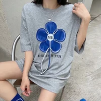 heavy industry sewing topstitching craft short sleeve loose breathable cotton t shirt women