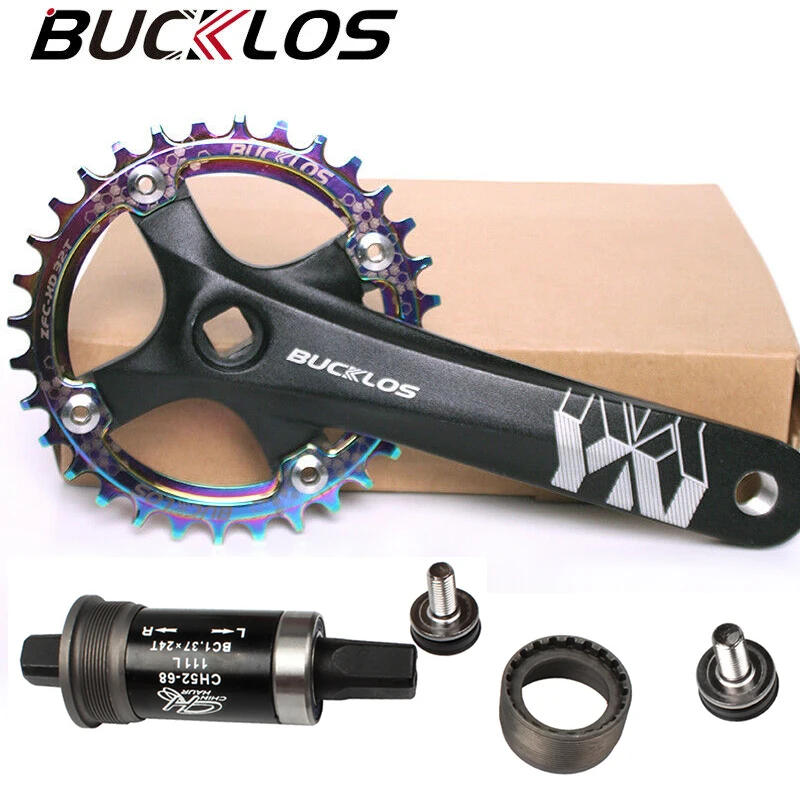 

BUCKLOS Mountain Bike Crankset 104 BCD Bicycle Crankset 30/32/34/36/38T Bike Chainring 170mm Square Hole Crank MTB Part