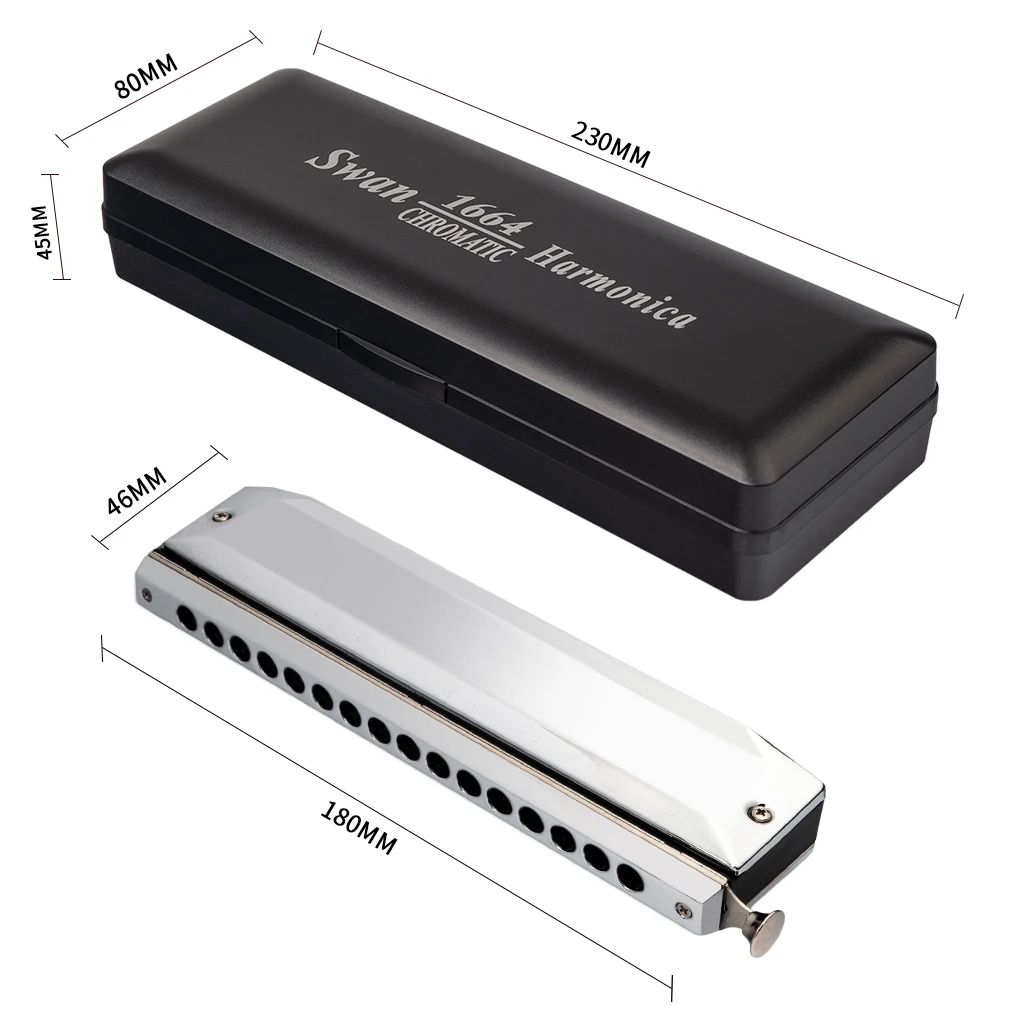 SWAN SW-1664 16 Holes Chromatic Harmonica C Key 64 Tones Mouth Organ With Protecting Case Four-Octave Chromatic Blues Harmonica enlarge
