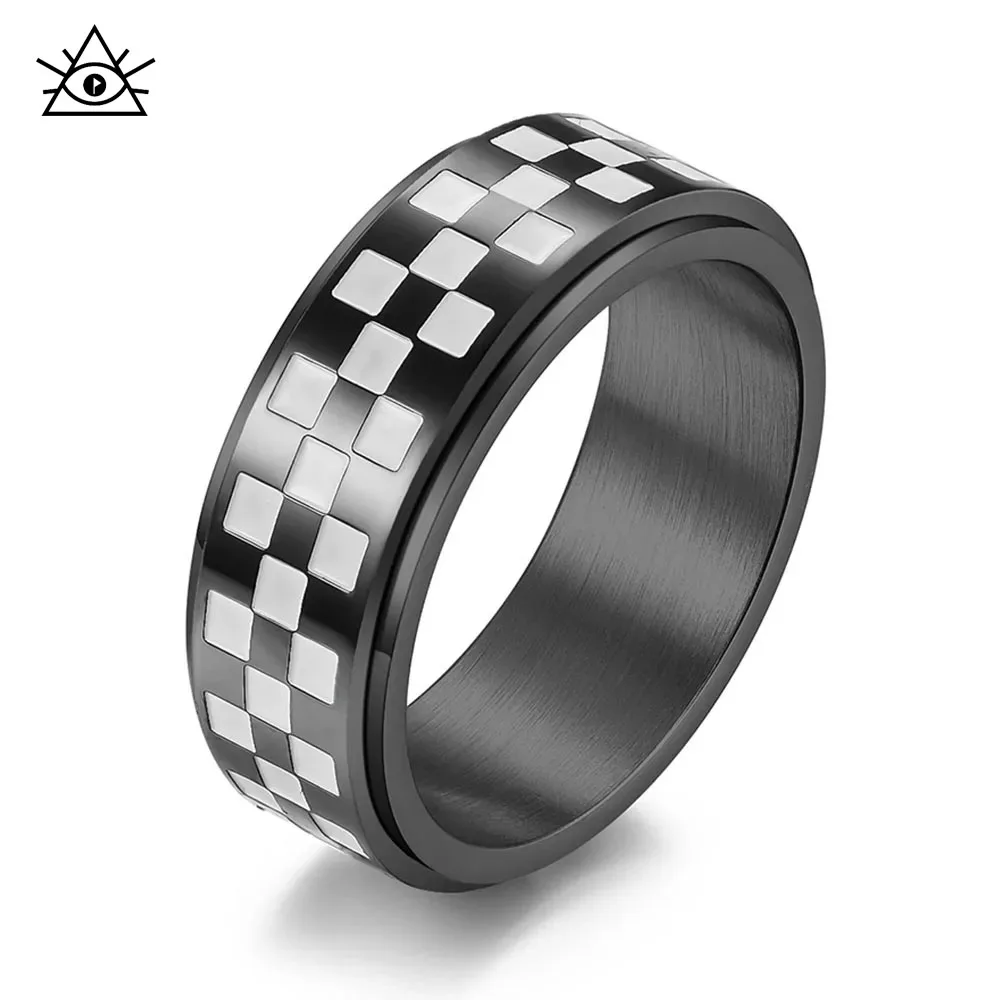 Черно-белое квадратное клетчатое поворотное высококачественное кольцо из