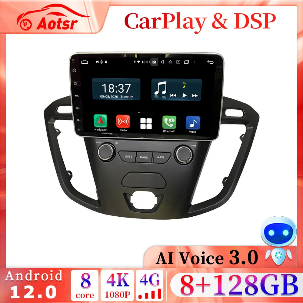 

8+128GB Car Android 12.0 For For Ford Transit Custom 2016-2020 Multimedia Stereo 4G Player GPS Navigation 2 Din Radio Head Unit