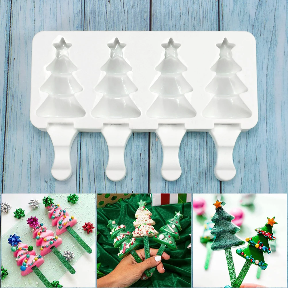 

Ice Pop Mold Food Grade Silicone Popsicle Mold Christmas Tree Ice Cream Making Mold Reusable DIY Homemade Ice Dessert