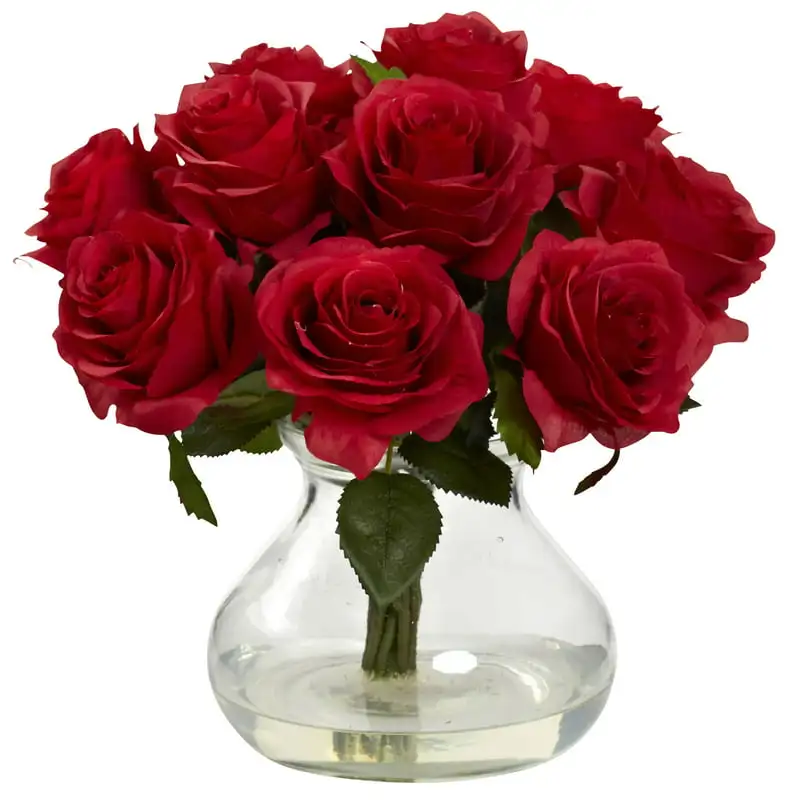

Rose Arrangement Artificial Flowers with Vase, Red