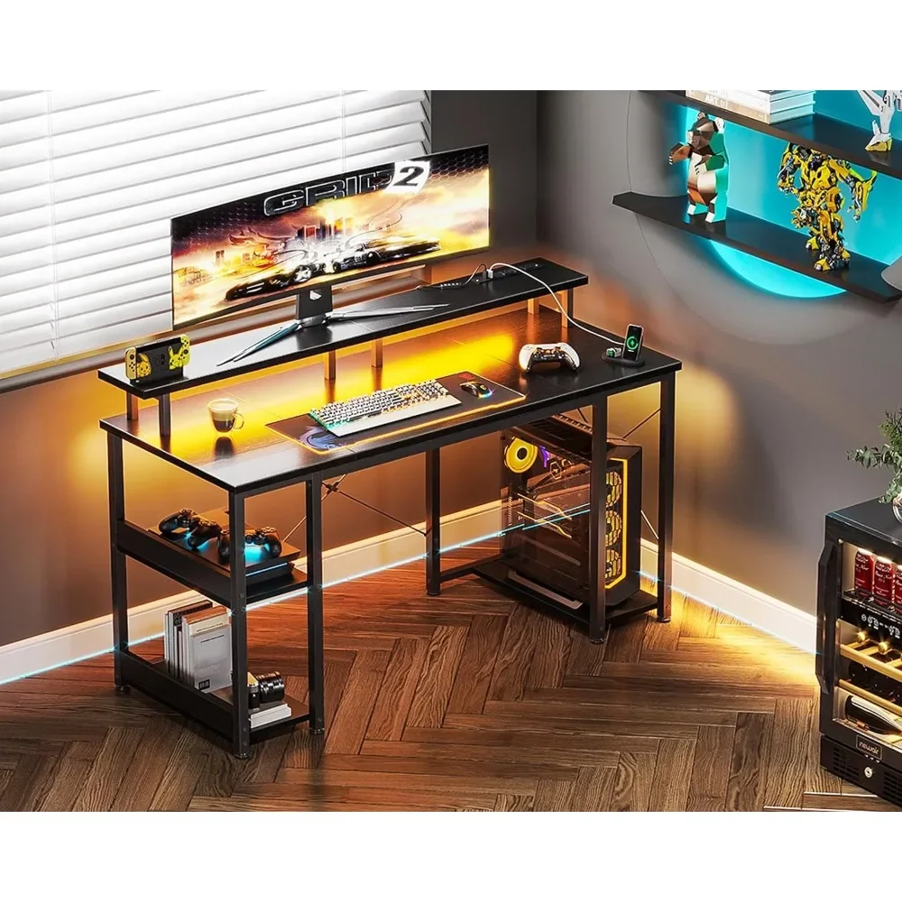 48-дюймовый игровой стол с фонариками и розетками питания компьютерный