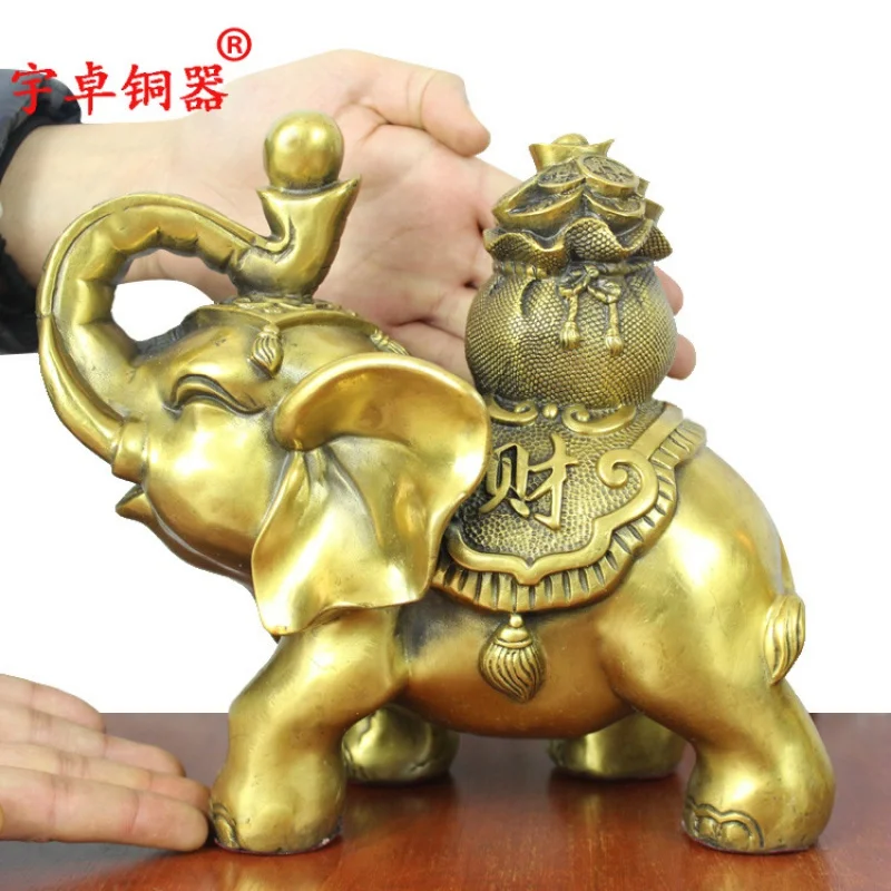 

Yuzhuo Bronze Ware Pure Copper Elephant Gourd Purse Elephant Ornaments Brass Elephant Office Furnishings Crafts