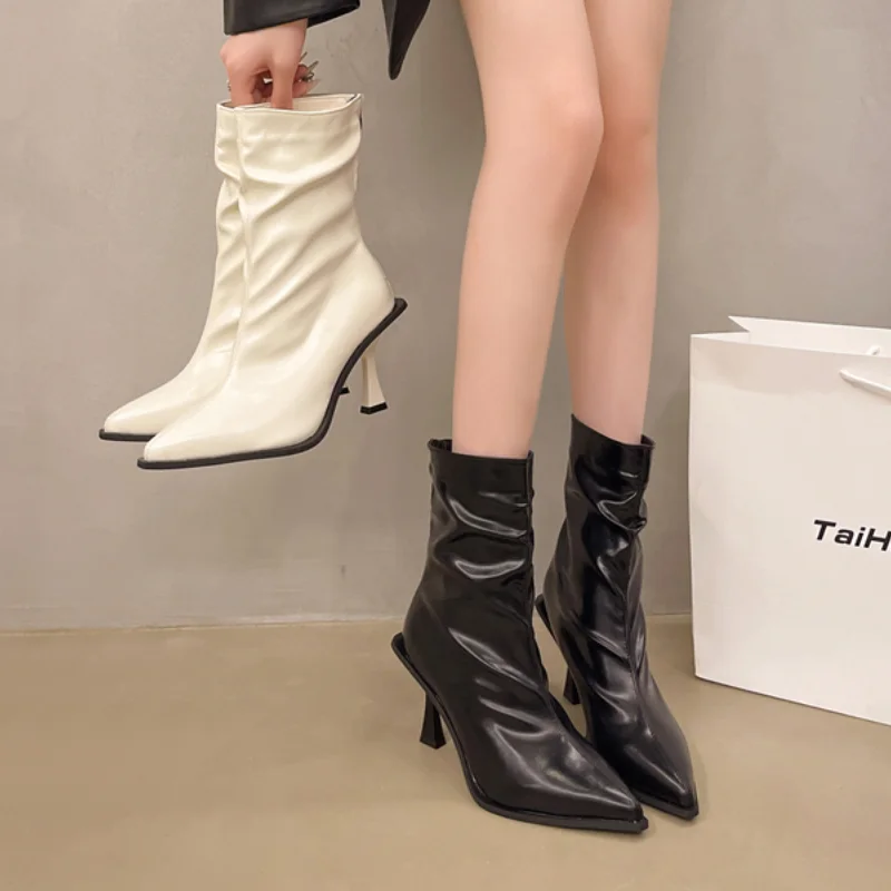 Ботильоны на высоком каблуке женские осенне-зимние новые остроконечные