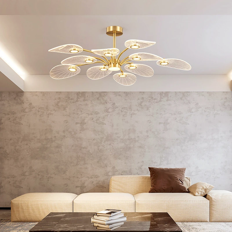 

Acrylic Flower Ceiling Chandelier for Bedroom Living Room Lotus Leaf Copper Design Led Lamp Home Decor Pendant Light Fixture