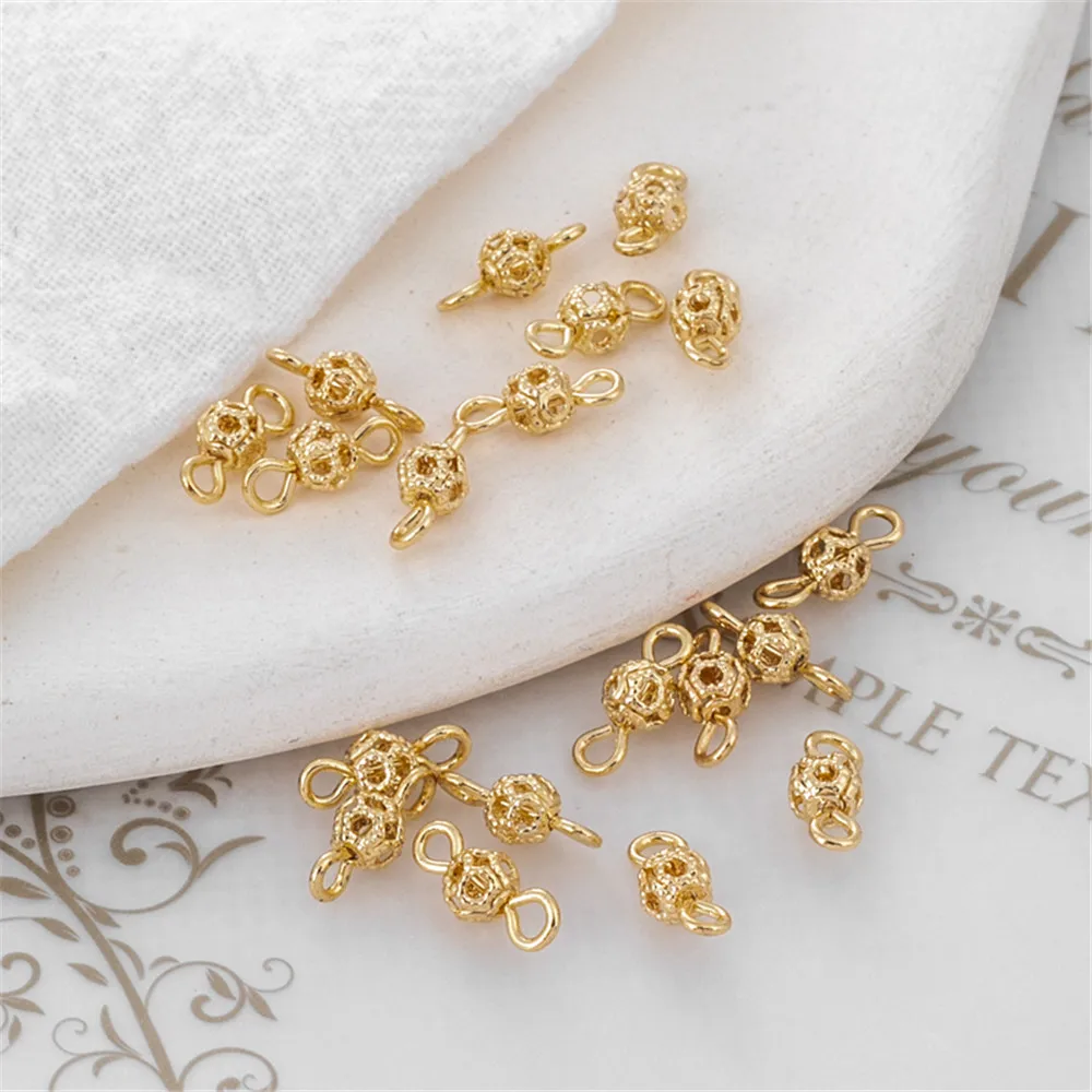 

14k gold covered hollow beads double dangling ring hollow flower beads 4mm link beads diy jewelry materials