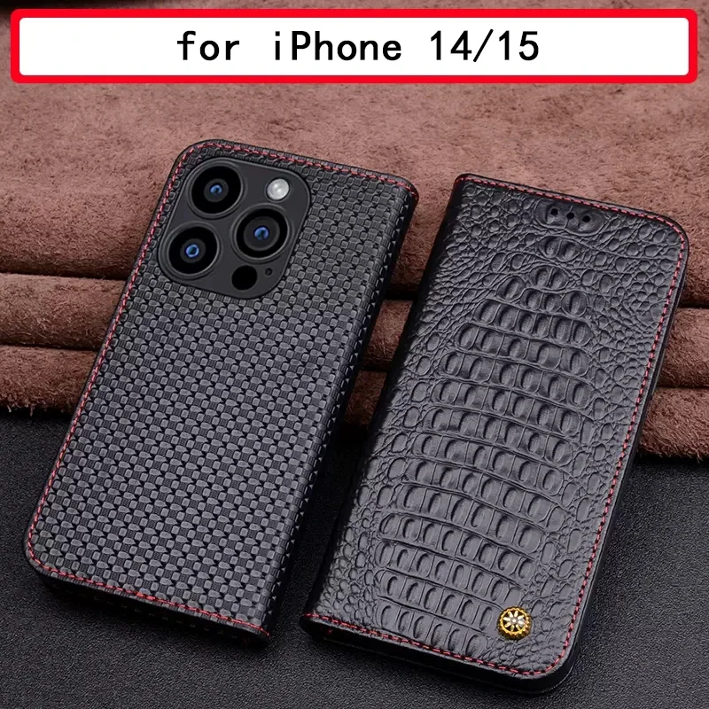 Чехол-книжка из натуральной воловьей кожи для iPhone 15 Pro Max 14 Plus 13