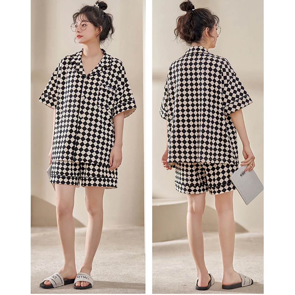 Spring Summer Couple Cotton Sleepwear Casual Plaid Male Pajamas for Women Men Pajama Sets Loose Elastic Pyjama Pants With Pocket