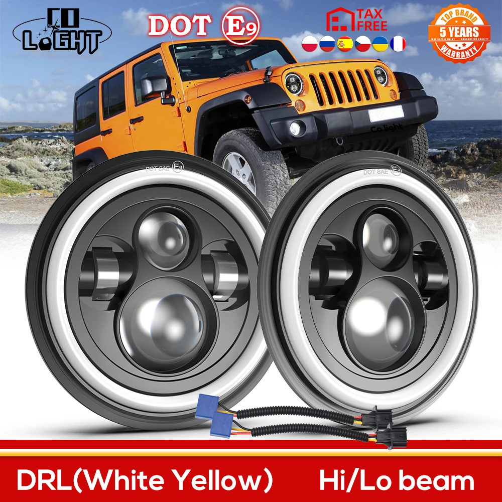 

CO LIGHT 7Inch LED Headlamps Halo Ring Amber Turn Signal DOT E9 For Lada Niva Urban 4x4 suzuki samurai For Jeep Wrangler Offroad