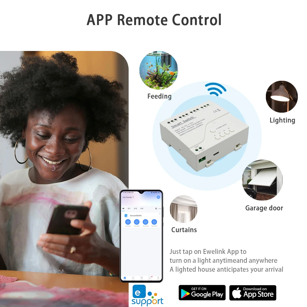 Фото 4-канальный модуль умного переключателя Wi-Fi eWeLink 12 В 24 В 7-32 В 220 В 85 В-250 В 10A 4 канала реле сухой контакт работает с Alexa Google Home №2
