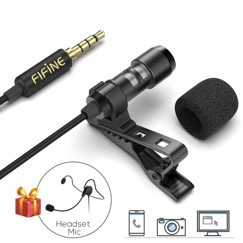 

FIFINE Lavalier Lapel Microphone for Cell Phone DSLR Camera,External Headset Mic for YouTube Vlogging Video/Interview/ Podcast