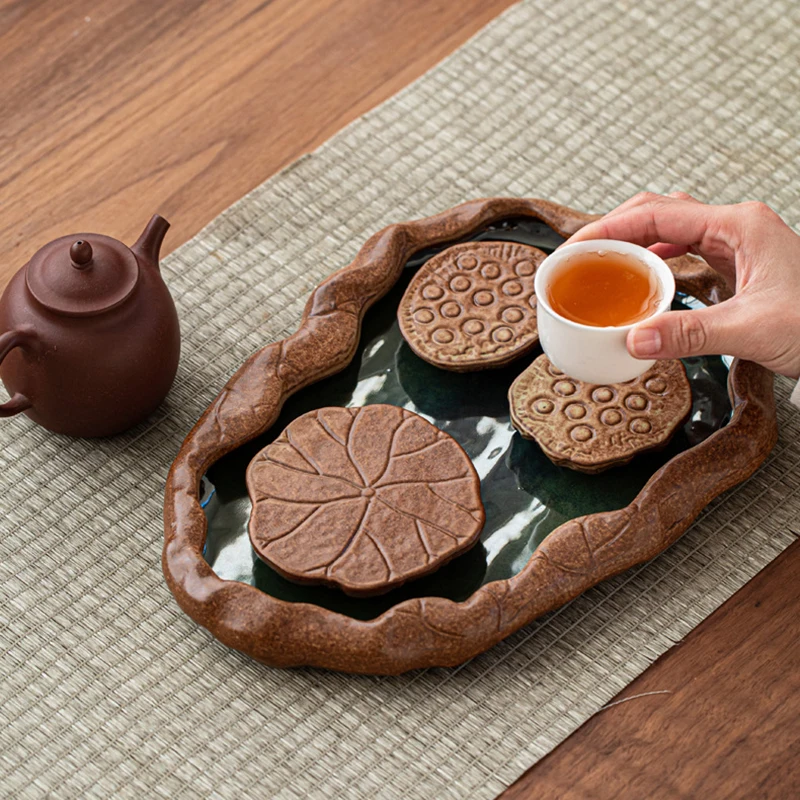 

Ceramic Tea Trays Water Storage Small Tea Table Japanese Tea Accessories Mirror Trays Decorative Plateau Decoratif Serving Trays