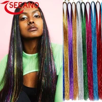 seeano shiny hair tinsel rainbow silk hair extensions dazzles women hippie for braiding headdress long 100cm 93cm 180strandsbag